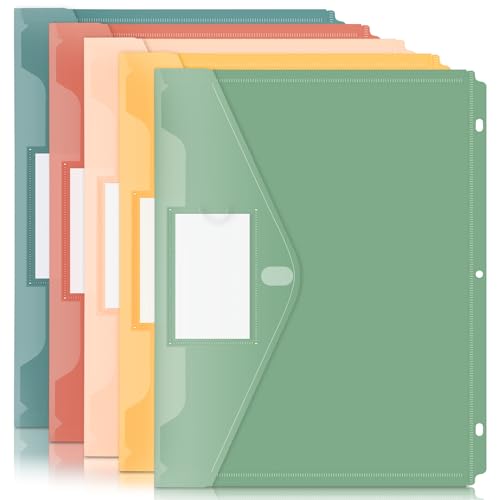 Forvencer Binder Pocket, 5 Pack Super Heavyweight Plastic Folders with Tight Closure, Binder Folders Side Loading, 3 Ring Binder Pocket, Binder Dividers with Pockets, Letter Size, Retro Series - color: Vintage, size: 5 Pack