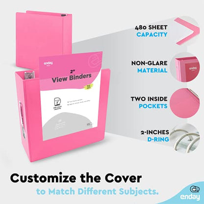 2 Inch Binder (2 Pack) Pink 2 Inch 3 Ring Binder, Clear View Cover with 2 Inside Pockets, Three Ring Binders for Home, Office and School Supplies - Enday - color: 2 Pink, size: 2-Inch