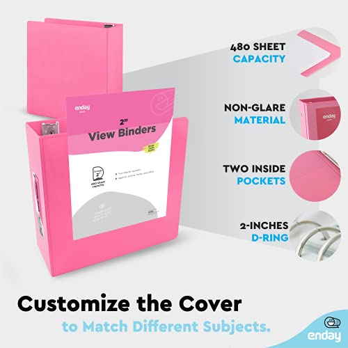 Enday 2 Inch 3 Ring Binder, Pink Heavy Duty Three Ring Binder, 480 Sheets Capacity - 2 Inch Binder for Home School and Office. - color: Pink, size: 2-Inch