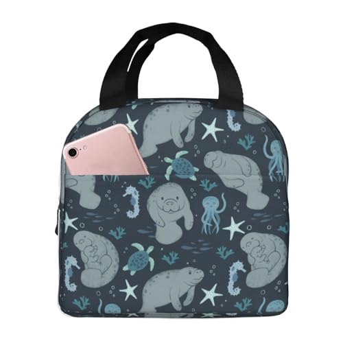Manatees Lunch Bag Women Lunch Box for Women Mens Lunchbox for Work Office Picnic or Travel Cute Lunch Box Tote Bags for Gifts - color: 8