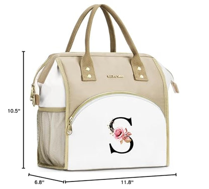 Initial Lunch Bag Women, Cooler Insulated Lunch Box for Girls, Large Adult Leakproof Lunch Box for Picnic Work, Personalized Tote Bag, Birthday Gifts/Teacher Gifts, Letter S. - color: S
