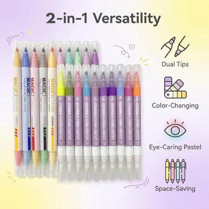 Erasable & Dual Tip Highlighter Set, 2-in-1 Combination Pastel Highlighters, No Bleed Markers for Bible Study, School Office Supplies