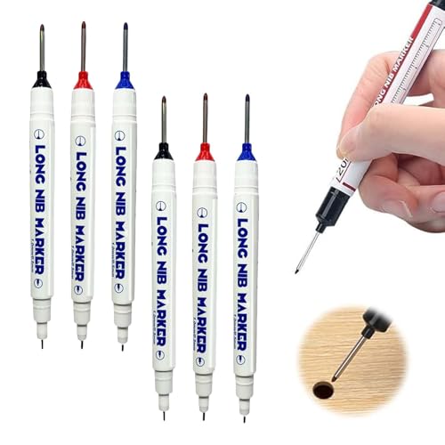 5PCS Long Head Deep Hole Marker Pens, 20mm Deep Reach Markers, Waterproof Construction Markers Marking Tool, Long Nose Marker, Permanent Markers Carpenter Ink Marker Pens, Metal Marking Pen (Mix6PCS) - color: Mix6PCS