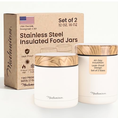 Stainless Steel Insulated FoodJar Set of 2 (16oz + 12oz) | Wide Mouth | Soup Thermo for Hot Food Lunch Container | Thermal LunchBox | Insulated Soup Bowl | Hot and Cold Lunch Box for Adults | Vanilla - color: Vanilla (Off white)