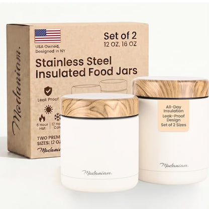 Stainless Steel Insulated FoodJar Set of 2 (16oz + 12oz) | Wide Mouth | Soup Thermo for Hot Food Lunch Container | Thermal LunchBox | Insulated Soup Bowl | Hot and Cold Lunch Box for Adults | Vanilla - color: Vanilla (Off white)
