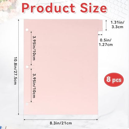 8 Tab Pink Binder Dividers, Plastic Binder Dividers for 3 Ring Binders, 8.3 x 11 Inch Index Divider for Binders, 3 Hole Punched Page Divider for Office School Notebooks - color: Pink