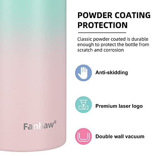 Fanhaw 24 Oz Kids Insulated Stainless Steel Water Bottle with Straw Lid, Leakproof & Anti-Dust Everyday Use Bottle for School, Women & Men, Back to School Essentials (Green Pink) - color: Green Pink, style: 24 Ounces