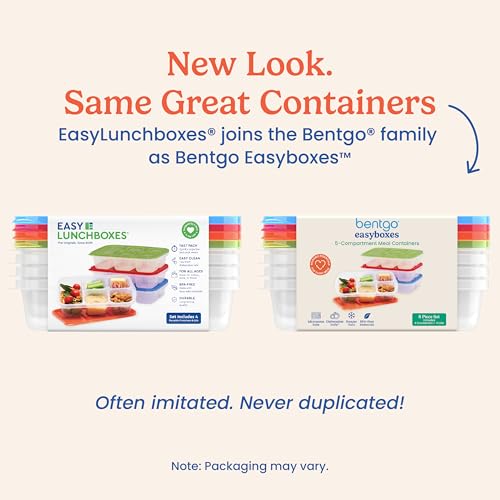 Bentgo Easyboxes - Reusable 5-Compartment Food Containers, Stackable 8-Piece Set, 4 Trays & 4 Lids, BPA-Free Food Storage for Meal Prep, School, & Work; Lunch Boxes with Patented Design (Classic) - color: Classic