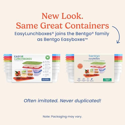 Bentgo Easyboxes - Reusable 5-Compartment Food Containers, Stackable 8-Piece Set, 4 Trays & 4 Lids, BPA-Free Food Storage for Meal Prep, School, & Work; Lunch Boxes with Patented Design (Classic) - color: Classic