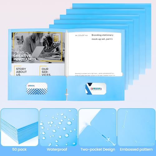 BIBRADAA® 50 Packs Blue Folders with Pockets,File Folder with Pockets Fit Letter Size Paper,File Folders Letter Size,Durable Paper Folders for School, Office, Business.(50, Light Blue) - color: Light Blue