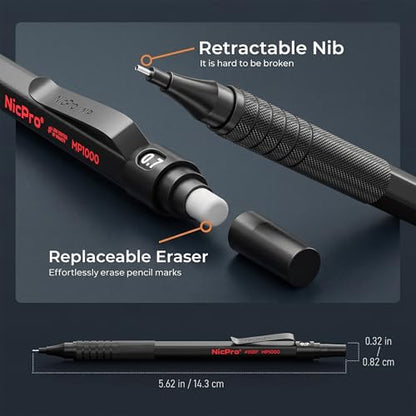 Nicpro Mechanical Pencils 0.7mm in Case, 3 Pack Metal Pencils Set, Black | 480PCS HB Lead Refills, 3 Erasers, 9 Eraser Refills, Anti-slip Grip, Art Sketching Pencil for Writing Drawing Drafting - color: Black, style: 0.7 MM