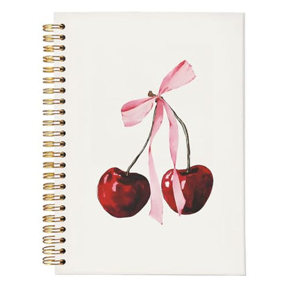 Cute Cherry Spiral Notebook,Cute Notebooks for School | Cherry Gifts for Women Journal,Fruit Lover Gifts,Coquette School Supplies for Women Girls, 5.5x8.3 Inch - color: Cherry - Pink bow 3