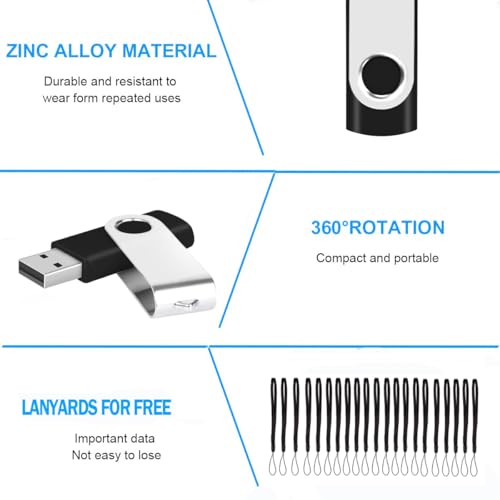50-Pack of 4GB Bulk Flash Drive EASTBULL FAT32 Thumb Drives Pack (Black) | USB2.0 Metal Thumb Drives Bulk 4G USB Drives Pack with 50 Lanyards for Data Storage - size: 4GB, style: 50Pack