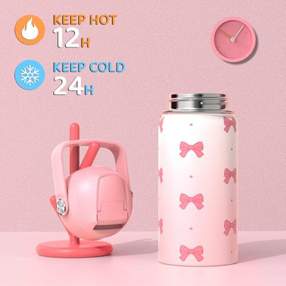 DIGOBAY Girls Backpack - Includes 14oz Insulated Water Bottle, Girls School Backpack Set with Lunch Bag & Pencil Case Teens for School (Black-Pink)