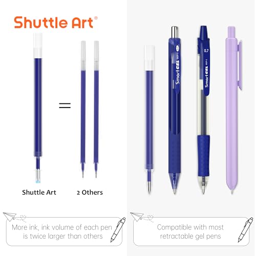 Retractable Gel Pen Refills, Shuttle Art 60 Pack Blue Rollerball Gel Ink Pens Refills, Bulk Set, 0.7mm Fine Point for Writing Journaling Taking Notes School Office Home - color: Blue, size: 60 Count (Pack of 1)