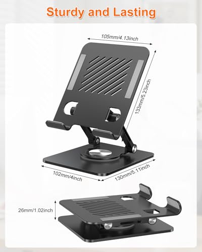 Tablet Stand for iPad, Aluminum iPad Stand for Desk | 360° Rotating, Compatible with 4.7-12.9" iPad, Foldable, for Tablet, Kindle, Galaxy Tab, Black - color: Black