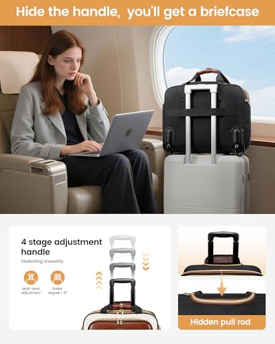 LOVEVOOK Rolling Laptop Bag Women, 17.3 Inch Laptop Briefcase with Wheels for Work Travel Business, Underseat Carry On Luggage Case,Khaki-Apricot - color: Khaki-Apricot