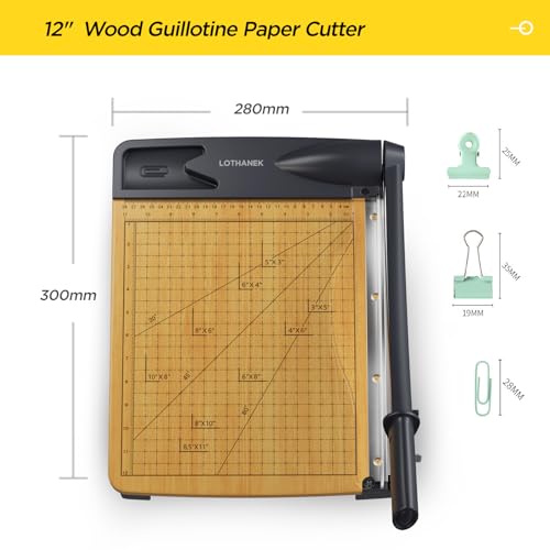 12'' Wood Guillotine Paper Cutter, Heavy Duty Wood Base Paper Trimmer with 16 Sheets Capacity Paper Cutting Board for Classroom, Crafting, Cardstock, Art Projects
