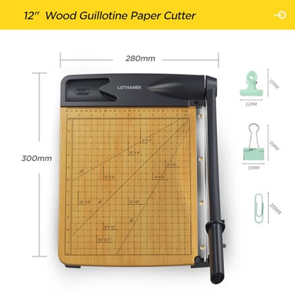 12'' Wood Guillotine Paper Cutter, Heavy Duty Wood Base Paper Trimmer with 16 Sheets Capacity Paper Cutting Board for Classroom, Crafting, Cardstock, Art Projects