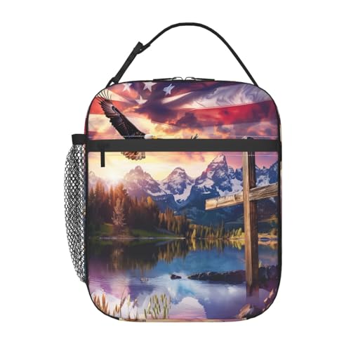Majestic Eagle Lunch Box for Kids,American Flag Insulated Bag for Student,Cross Patriotic Reusable Thermal Insulation Cooler Tote Bags for School Work Picnic Camping Outdoor Gifts - color: Eagle