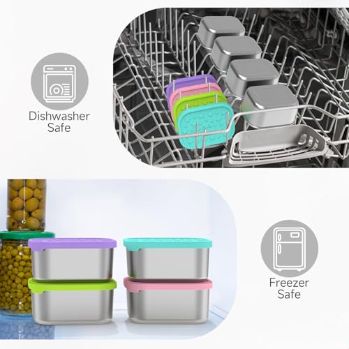 SOPHICO 14oz Kids Snack Containers with Silicone Lids, Meal Prep Lunch Box | 14 OZ Food Storage Container,Toddler Lunch Box, Leak Proof - color: 14oz, 4 Pack