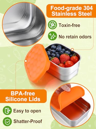 Alphatool 3pcs Leakproof Stainless Steel Lunch Box - Portable 8oz Snack Containers & 24oz Bento Box with Silicone Lids for Daycare School Office Camping Picnic, Dishwasher safe