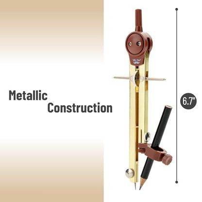 Mr. Pen- Metal Geometry Compass, Center-Wheel Design | Precision Drafting Compass with Pencil for School & Technical Drawing, Draws Circles up to 11 Inches Diameter - color: Gold