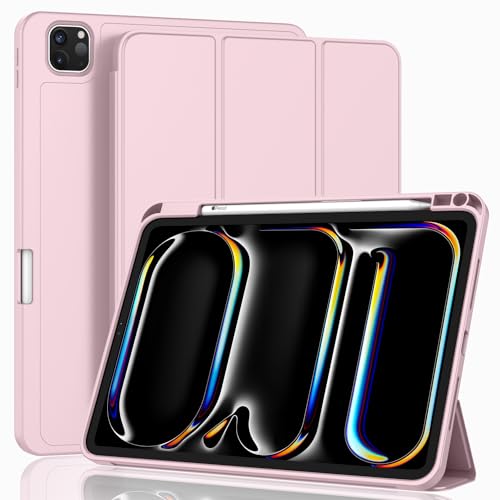 ZryXal iPad Pro 11 Inch Case (M5) 2025/ (M4) 2024 (Model: A2836/A2837/A3006), Trifold Stand Smart Cover with Pencil Holder and Soft TPU Back, Auto Wake/Sleep (Pink) - color: Pink
