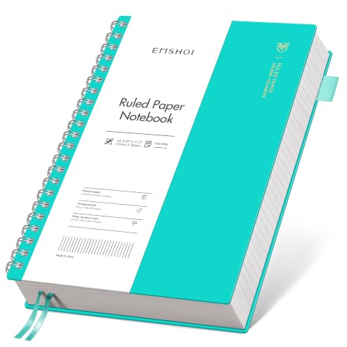 EMSHOI Lined Spiral Journal Notebook, 300 Pages, A4 Size (8.2'' x 11.2'') | College Ruled, 100 GSM Thick Paper, Flexible Plastic Cover, for School, Writing, Work, Office & Journaling (Light Blue) - color: Light Blue, size: A4