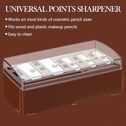 Honoson 2 Pcs 5 Hole Cosmetic Long Point Manual Pencil Sharpener with Plastic Lid Makeup Eyeliner Pencil Sharpener (Brown) - color: Brown
