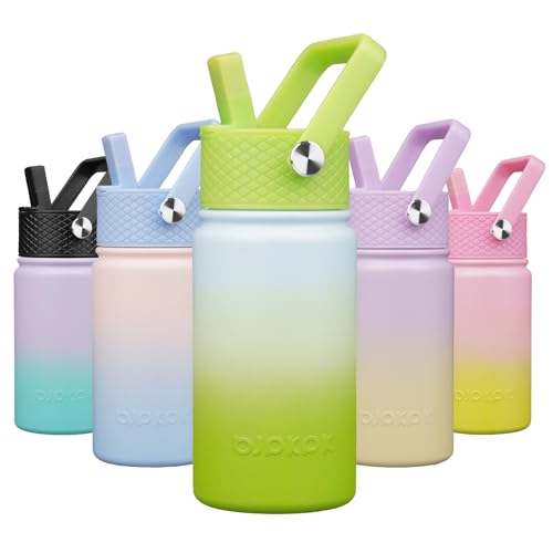 BJPKPK Insulated Water Bottle, 15oz Stainless Steel with Straw Lid | Leak Proof, BPA-Free, Vacuum Insulated, Keep Drink Cold & Hot, Metal Water Bottle for Travel, Gym, Office, Cupholder Friendly - color: Lime, style: N-15oz-Color Lid