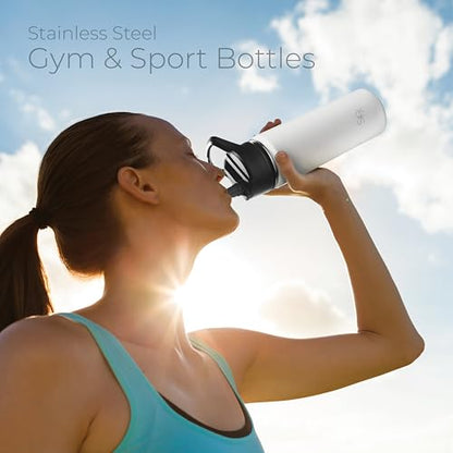 SipX™ 18 oz Insulated Water Bottle with 3 Lids – Leakproof Stainless Steel, Triple Insulated – Cold 24 Hours/Hot 12 Hours – Durable Bottle for School, Gym, Travel – White - color: White, size: 18 Ounces