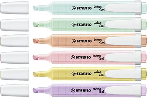 Highlighter - STABILO swing cool Pastel - Pack of 6 - Assorted Colours