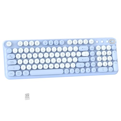 Links9+ Wireless Bluetooth Keyboard, 2.4GHz Receiver(Blue) | Retro Round Typewriter Keyboard, Dual Mode Bluetooth Keyboard Compatible with Windows, macOS, iPad, Android, Laptops, Tablets - color: Blue