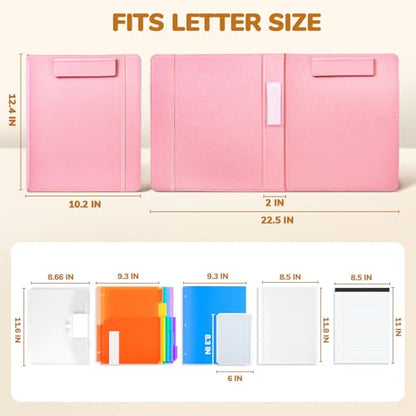 JoyCat 3 Ring Binder Clipboard with Storage,12.4"x10.2"Magnetic Clipboard Folder with 5 Expandable Folders,Refillable Lined Notepad (11" x 8.5"),Ideal for School Office Nursing(Pink) - color: Pink