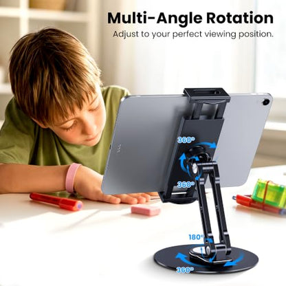 CreaDream iPad Stand, Aluminum Tablet Holder Swivel Stand for Desktop | Adjustable with 360° Rotating Base, Compatible with 4.7''-13" Tablets, Phone, iPad Pro/Air/Mini, Galaxy Tab, Surface Pro - size: Short-One Arm for Desk