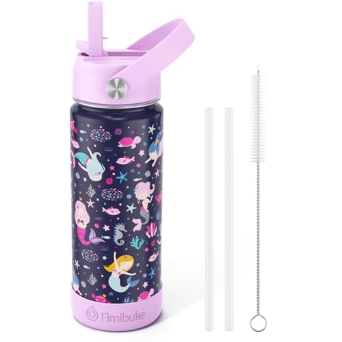 Fimibuke Kids Insulated Water Bottle, 18oz BPA FREE 18/8 Stainless Steel Kids Cup with Straw Travel Tumbler Double Wall Vacuum Leak Proof Toddler Water Bottle for School Boys Girls(1 Pack, Mermaid) - color: A13. Mermaid