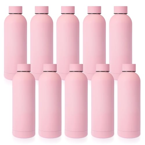 Bokon 10 Pcs Stainless Steel Water Bottle Bulk Teacher Employee Appreciation Gifts School Double Layer Vacuum 17 oz Small Mouth Sport Insulated Metal Reusable Flask Leakproof Lid - color: Baby Pink