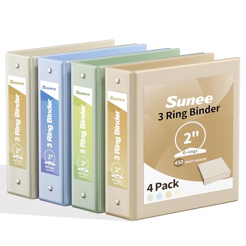 SUNEE 3 Ring Binder 2 Inch 4 Pack, Clear View Binder Three Ring PVC-Free (Fit 8.5x11 Inches) for School or Office Supplies, Neutral Aesthetic - color: Neutral Aesthetic, size: 2 Inch, style: 4 Pack