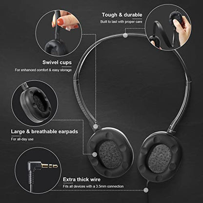 Flutesan 30 Pack Wired Headphones, Adjustable On Ear Headphones with Stereo, Earbuds for Schools, Laptop, Travel, Plane, Tablet(Mixed Colors) - color: Mixed Colors