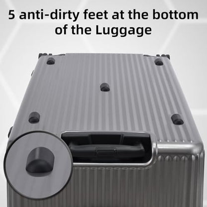 Kaleenie 29 Inch Aluminum Checked Luggage with Side Opening Zipper, Lightweight Hardshell ABS+PC Suitcase with TSA Lock, 360° Universal Wheels, Gray - color: Gray, size: 29 Inch