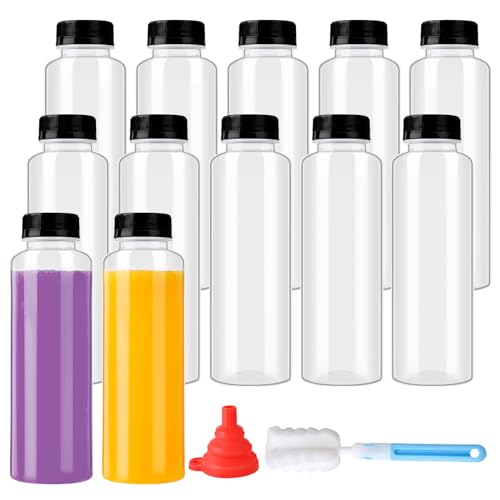 zmybcpack 12 Pack 500 Ml PP Heat-Resistant Plastic Juice Bottles With Caps-Plastic Smoothie Bottles-Reusable Bulk Beverage Containers with Lids For Juice, Beverage(Dishwasher Safe) | Heat-Resistant Plastic Smoothie Bottles with lids, Reusable Drink Contai