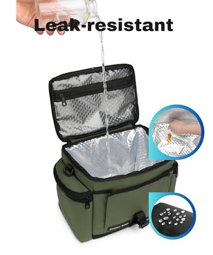 SUNNY BIRD Large Lunch Bag, Thermally Insulated Soft Cooler with Shoulder Strap for Women, Men (Khaki Green) - color: Khaki Green