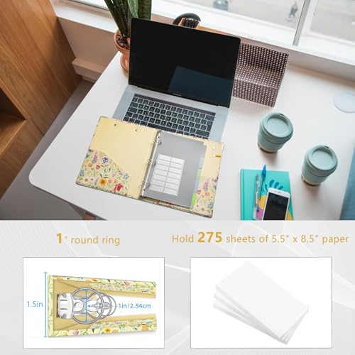 Mini Binder Organizer，1 Inch 3 Ring Binder with Clipboard, 5-Tabs Pockets Dividers, Plastic Folder, 18 Divider Stikers, Pen Loop (Garden Party, 5.5" x 8.5") - color: Garden Party, size: 1in（5.5"x8.5"）