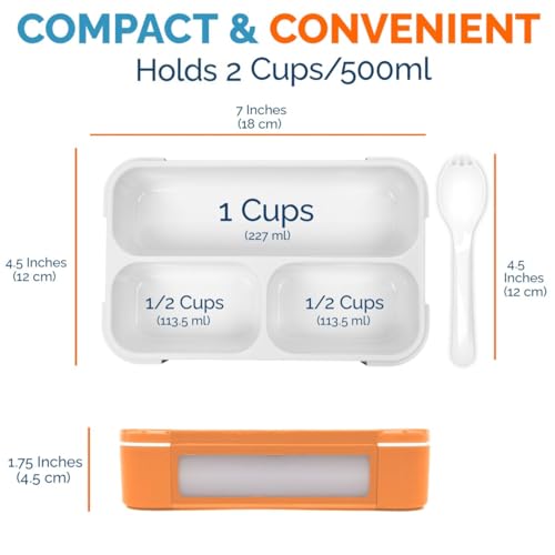 Small Snack Containers for Kids Toddlers - 3 Compartments (Set of 2) - Leak-Proof Reusable Boxes with Lids - BPA-Free Plastic Mini Bento Lunch Box - Ideal for School, Holds 2 Cups (Teal Blue+Orange) | 3 Compartments, Leak-Proof, Spill Proof, BPA-Free Reus