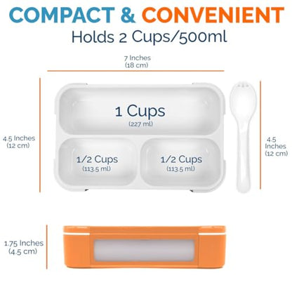 Small Snack Containers for Kids Toddlers - 3 Compartments (Set of 2) - Leak-Proof Reusable Boxes with Lids - BPA-Free Plastic Mini Bento Lunch Box - Ideal for School, Holds 2 Cups (Teal Blue+Orange) | 3 Compartments, Leak-Proof, Spill Proof, BPA-Free Reus