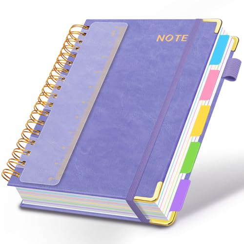 Hardcover Spiral Notebooks for Work 8.5''x 11'', 300 Pages 5 Subject Notebook with Dividers & Tabs, A4 Spiral Journal for Women, College Ruled Notebooks for School Note-Taking (Lilac Purple) - color: Lilac Purple, size: 8.5''x 11''