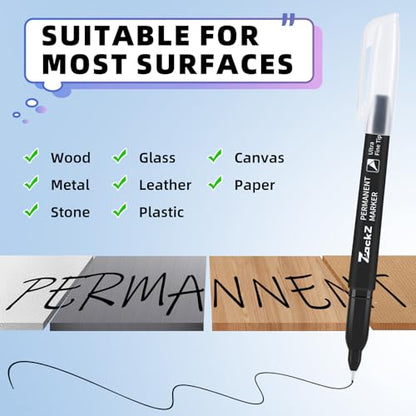 ZackZ Ultra Fine Point Permanent Black Marker, 0.4 mm Tip, 65 pack, Waterproof & Fade-Proof Ink, Quick Drying, Writing on Paper, Plastic, Metal, Glass - size: 1 Count (Pack of 65)