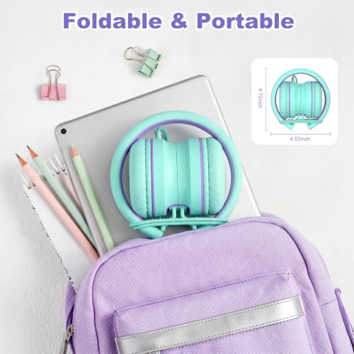 Kids Headphones, AILIHEN I35 On-Ear Headphones for School, 93dB HD Mic Stereo Headphone for Kid Girls Children, Foldable Wired 3.5mm for Chromebook, Laptop, Computer, Tablet (Green Purple) - color: Blue