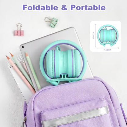 Kids Headphones, AILIHEN I35 On-Ear Headphones for School, 93dB HD Mic Stereo Headphone for Kid Girls Children, Foldable Wired 3.5mm for Chromebook, Laptop, Computer, Tablet (Green Purple) - color: Blue
